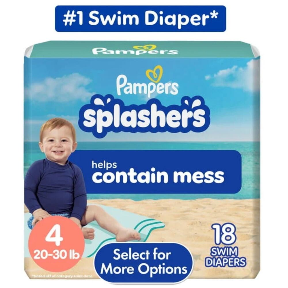Pampers Splashers Swim Diapers Disposable Size 4, 18 count
